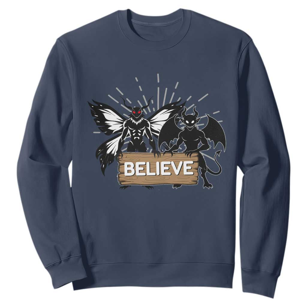 Mothman Jersey Devil Sweatshirt Believe Cryptid Folklore Gift TS12 Navy Print Your Wear