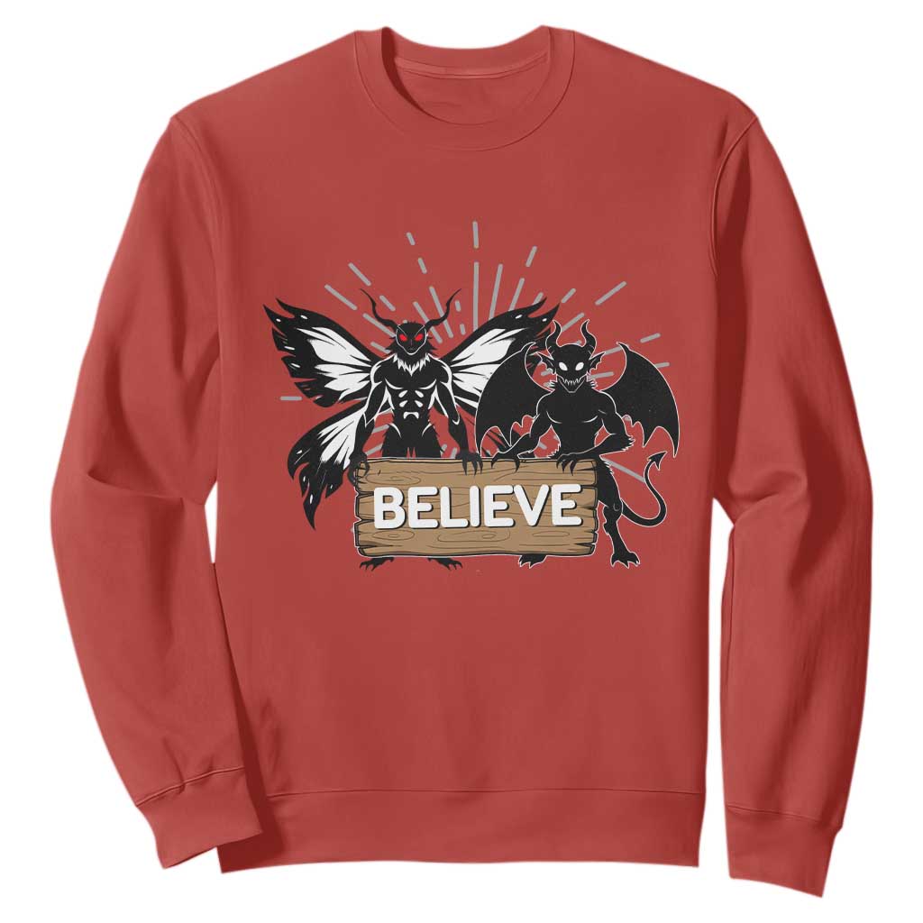 Mothman Jersey Devil Sweatshirt Believe Cryptid Folklore Gift TS12 Red Print Your Wear