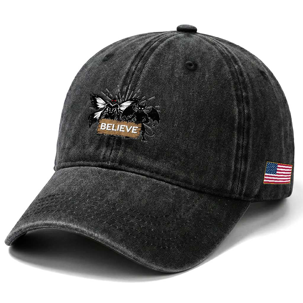 Mothman Jersey Devil Washed Cotton Baseball Cap Believe Cryptid Folklore Gift TS12 Print Your Wear