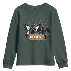 Mothman Jersey Devil Youth Sweatshirt Believe Cryptid Folklore Gift TS12 Dark Forest Green Print Your Wear