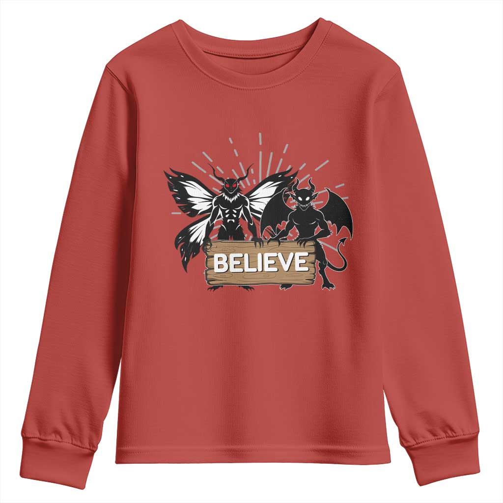Mothman Jersey Devil Youth Sweatshirt Believe Cryptid Folklore Gift TS12 Red Print Your Wear