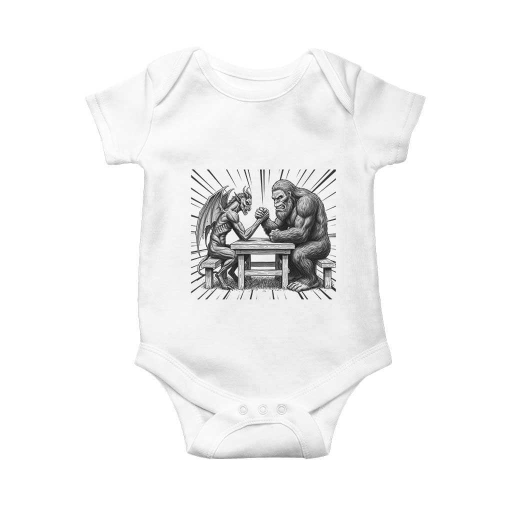 Bigfoot Jersey Devil Baby Onesie Arm Wrestling Funny Cryptid Gift TS12 White Print Your Wear
