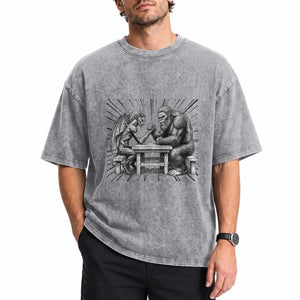 Bigfoot Jersey Devil Washed Cotton T-Shirt Arm Wrestling Funny Cryptid Gift