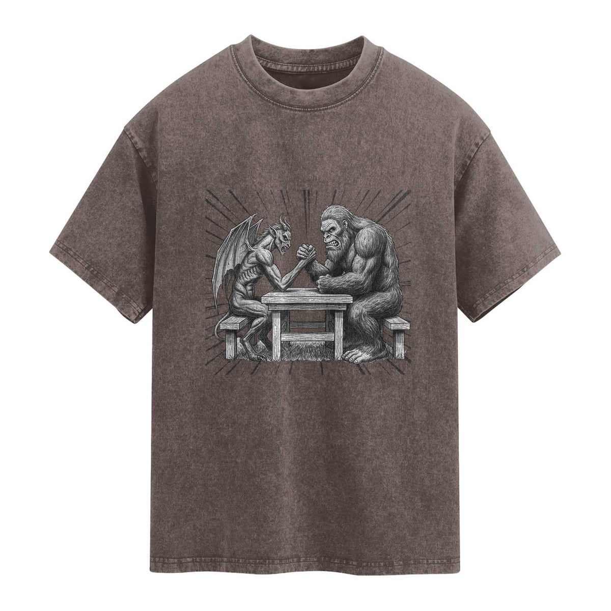 Bigfoot Jersey Devil Washed Cotton T-Shirt Arm Wrestling Funny Cryptid Gift