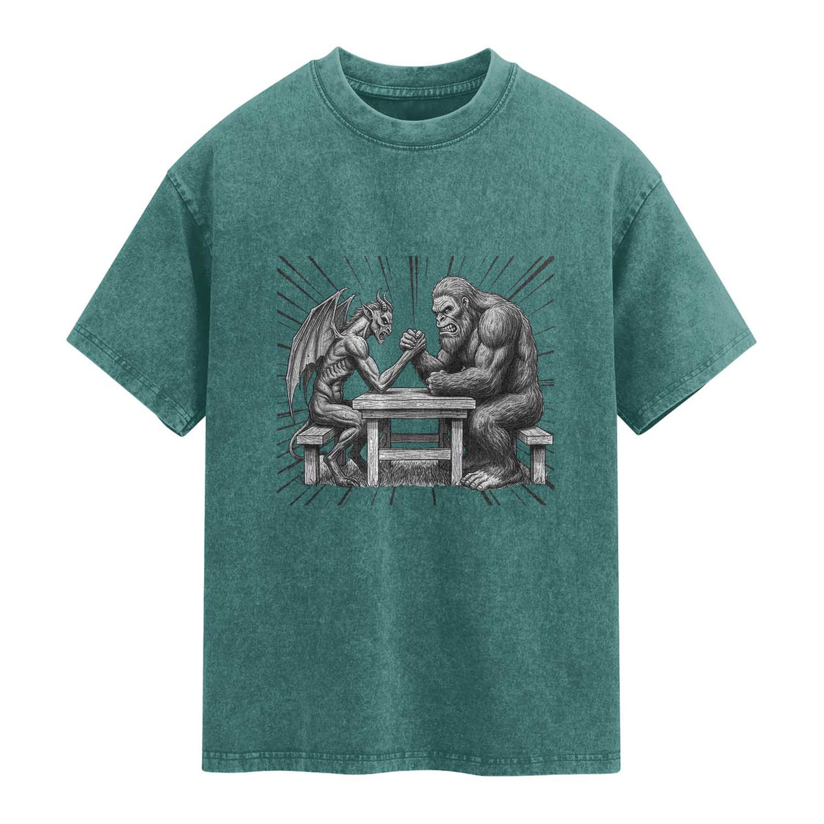 Bigfoot Jersey Devil Washed Cotton T-Shirt Arm Wrestling Funny Cryptid Gift