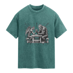 Bigfoot Jersey Devil Washed Cotton T-Shirt Arm Wrestling Funny Cryptid Gift