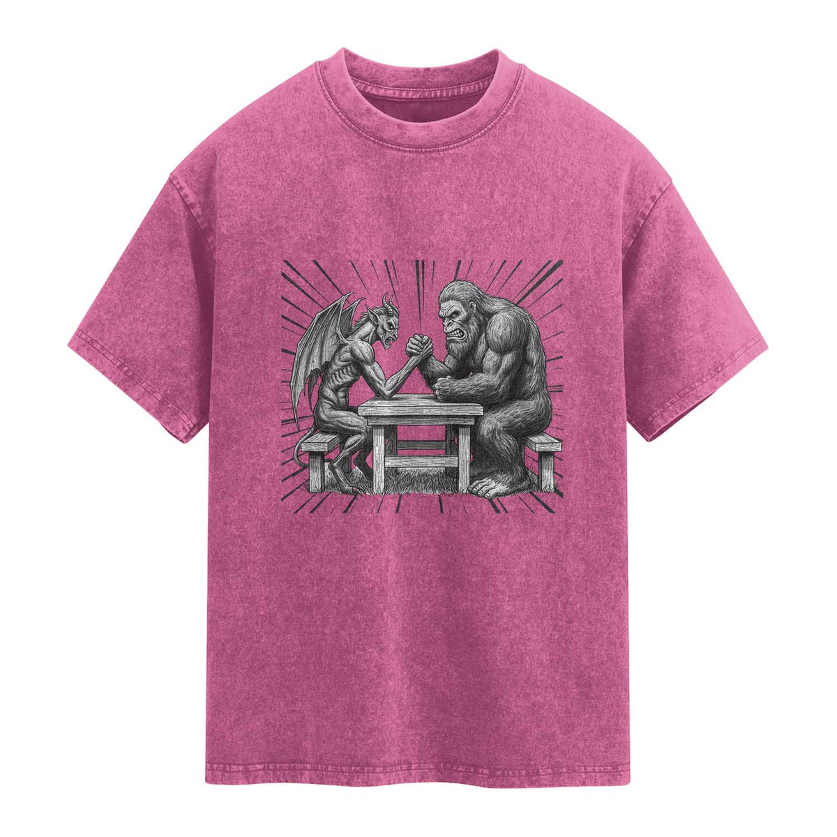 Bigfoot Jersey Devil Washed Cotton T-Shirt Arm Wrestling Funny Cryptid Gift
