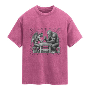 Bigfoot Jersey Devil Washed Cotton T-Shirt Arm Wrestling Funny Cryptid Gift