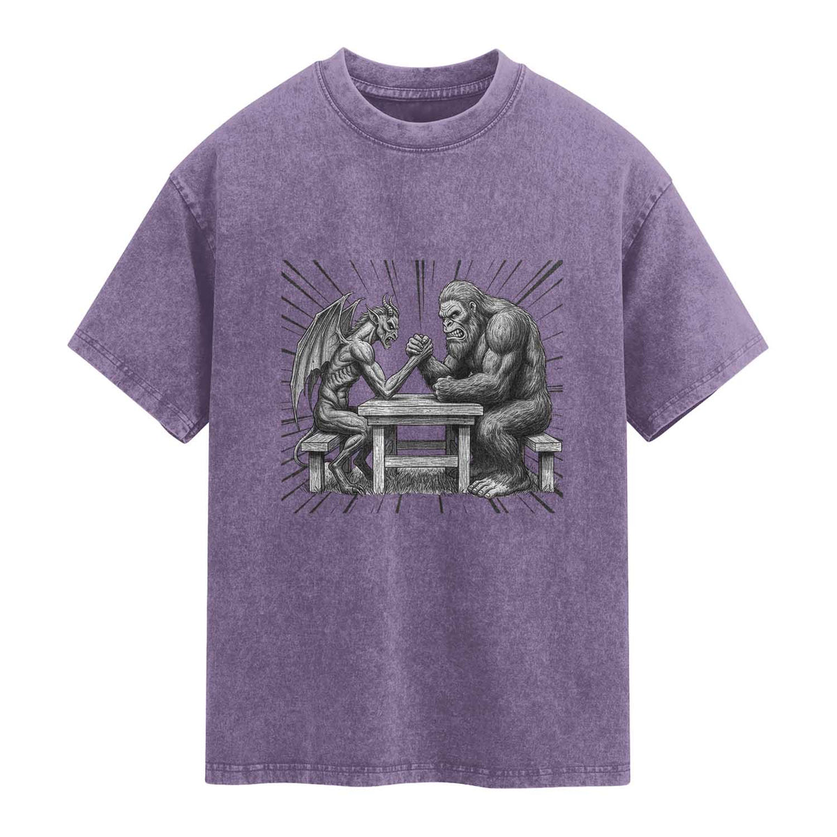 Bigfoot Jersey Devil Washed Cotton T-Shirt Arm Wrestling Funny Cryptid Gift