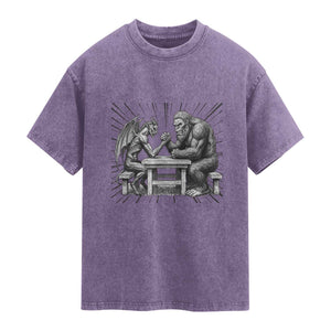 Bigfoot Jersey Devil Washed Cotton T-Shirt Arm Wrestling Funny Cryptid Gift