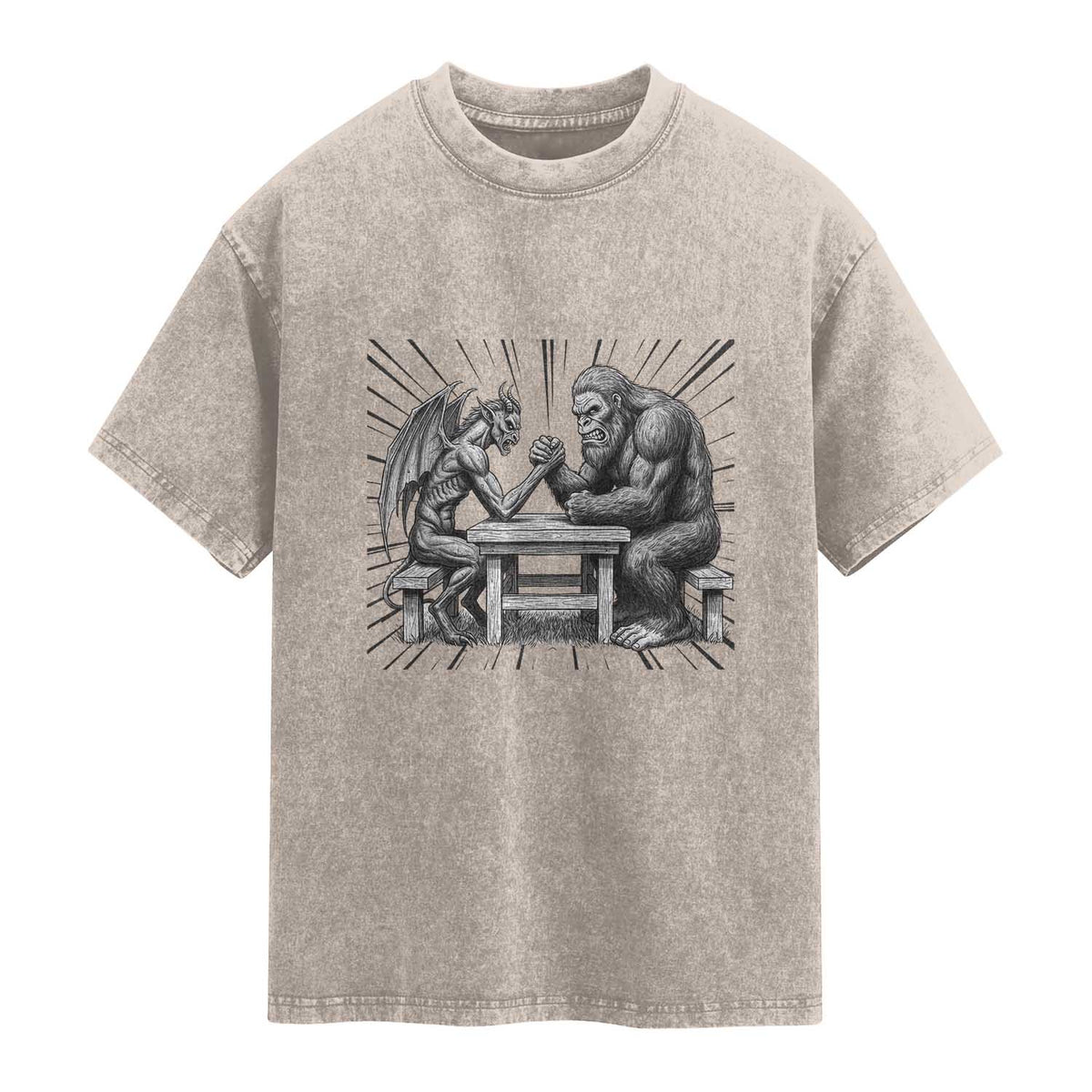 Bigfoot Jersey Devil Washed Cotton T-Shirt Arm Wrestling Funny Cryptid Gift