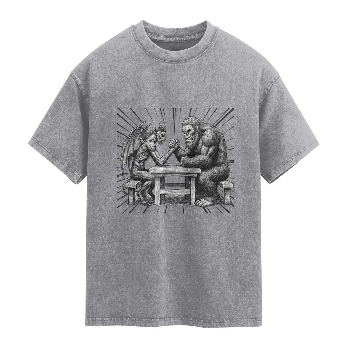 Bigfoot Jersey Devil Washed Cotton T-Shirt Arm Wrestling Funny Cryptid Gift