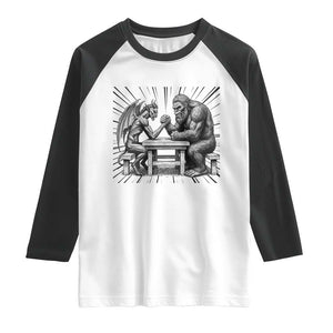 Bigfoot Jersey Devil Raglan Shirt Arm Wrestling Funny Cryptid Gift TS12 White Black Print Your Wear