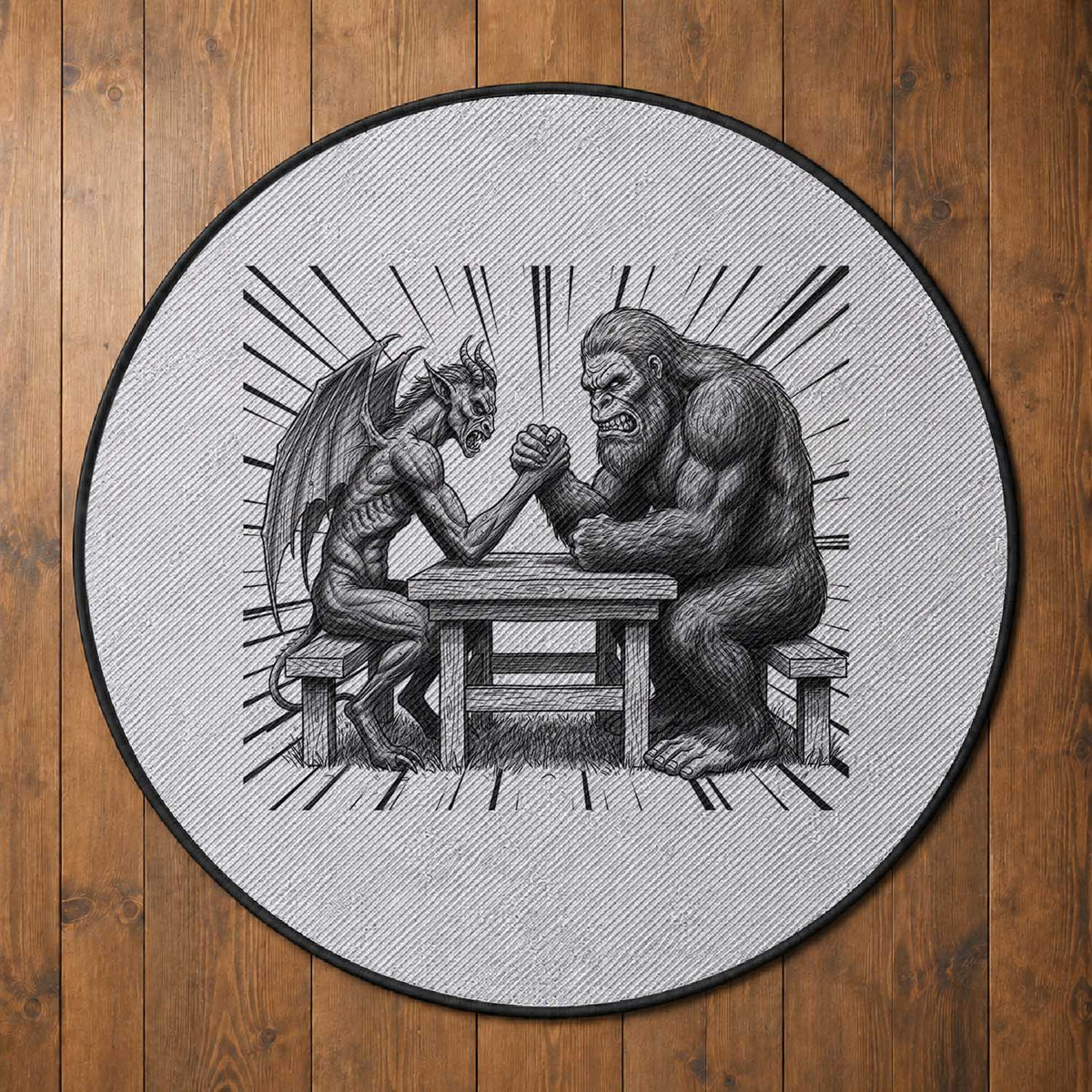 Bigfoot Jersey Devil Round Rug Arm Wrestling Funny Cryptid Gift