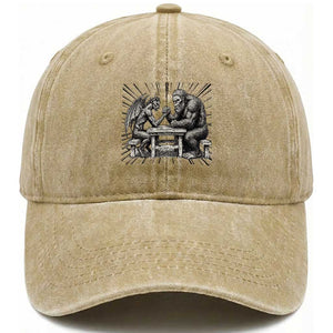 Bigfoot Jersey Devil Washed Cotton Baseball Cap Arm Wrestling Funny Cryptid Gift TS12 Washed Cap Universal Fit Khaki Print Your Wear