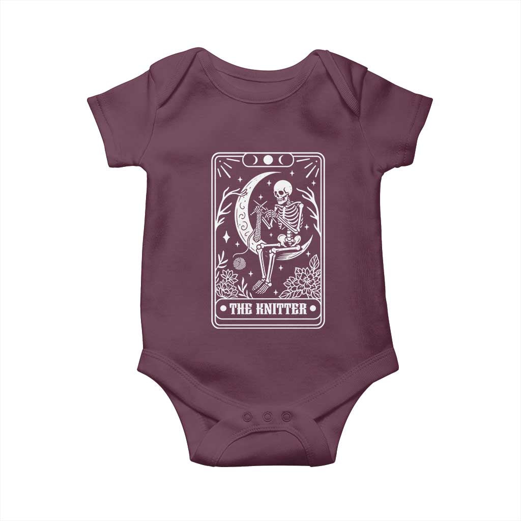 The Knitter Skeleton Baby Onesie Knitting Lover Gift Tarot Card Graphic TS12 Maroon Print Your Wear
