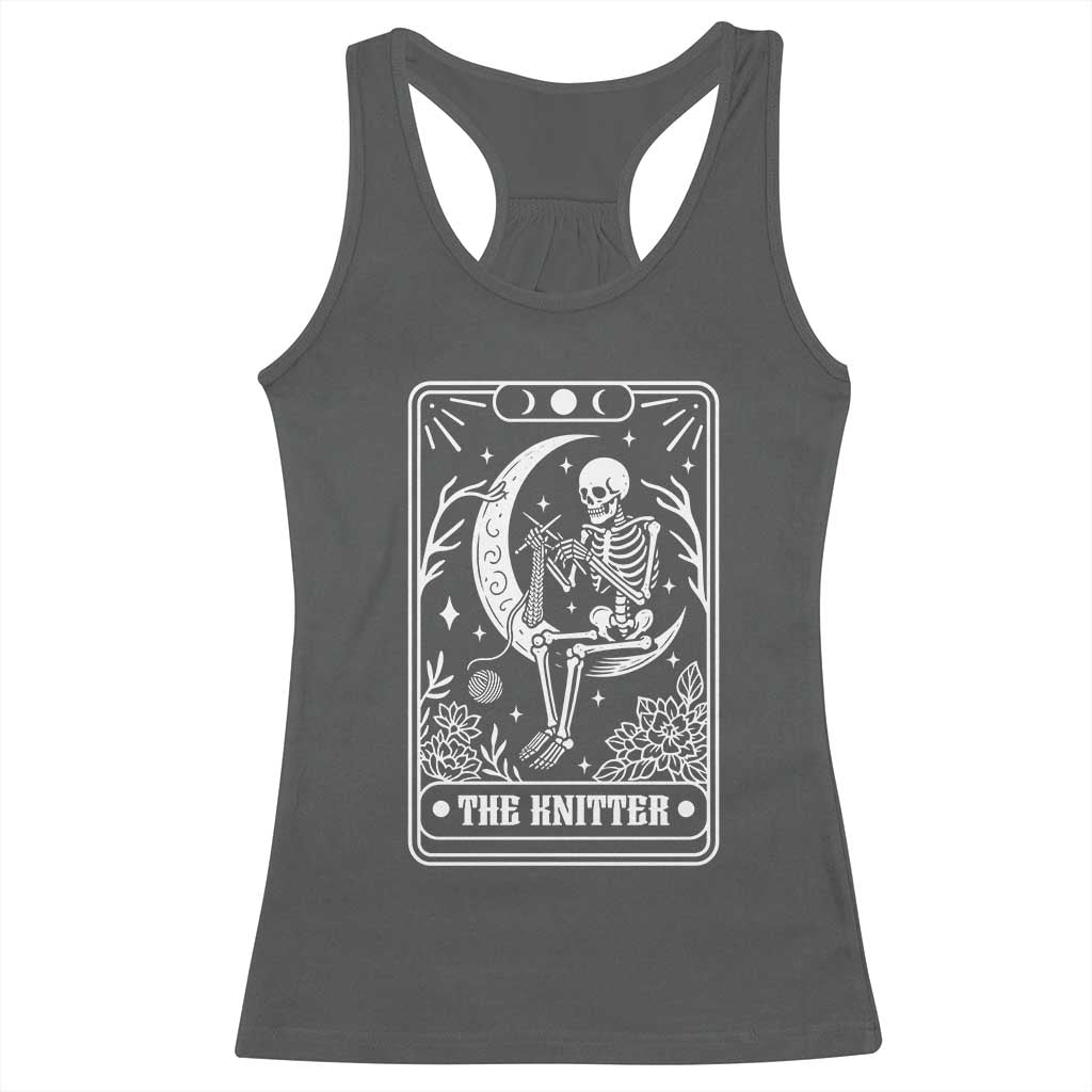 The Knitter Skeleton Racerback Tank Top Knitting Lover Gift Tarot Card Graphic TS12 Dark Heather Print Your Wear
