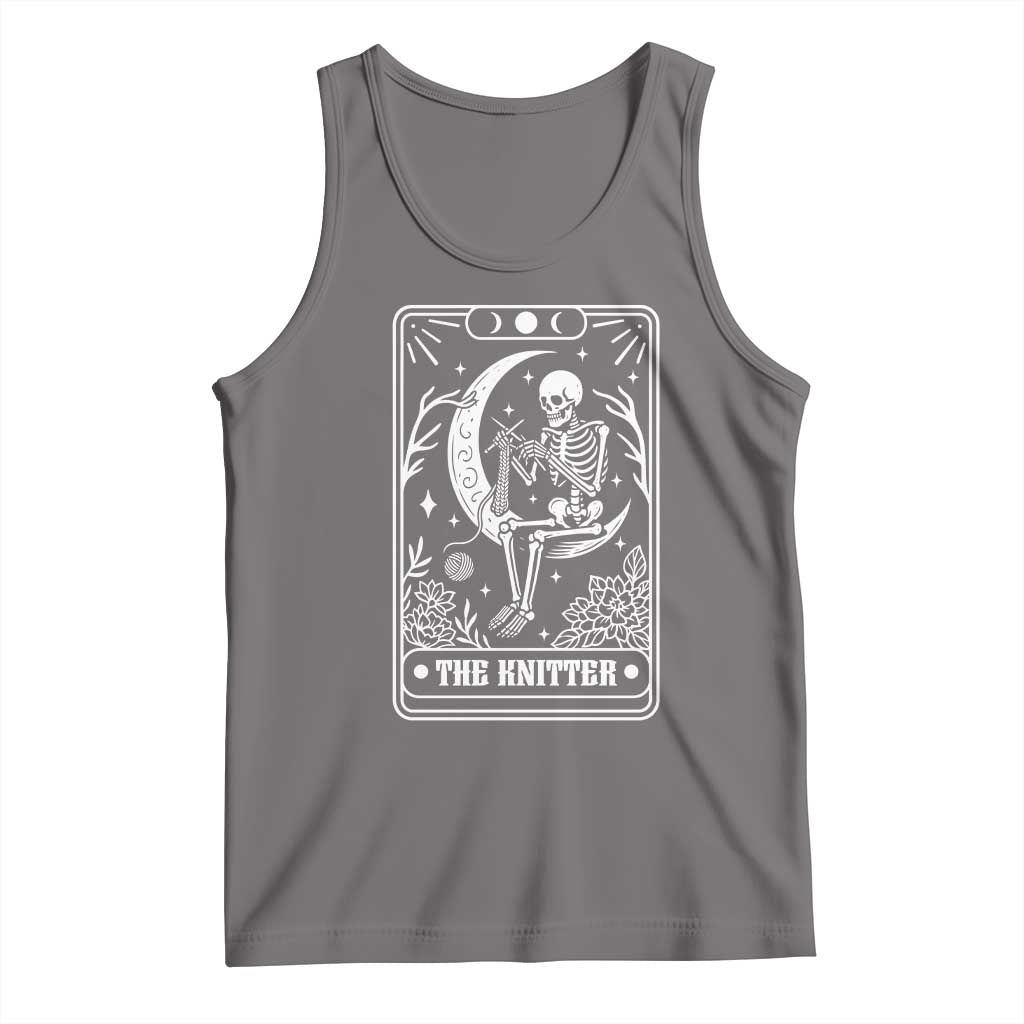 The Knitter Skeleton Tank Top Knitting Lover Gift Tarot Card Graphic TS12 Deep Heather Print Your Wear