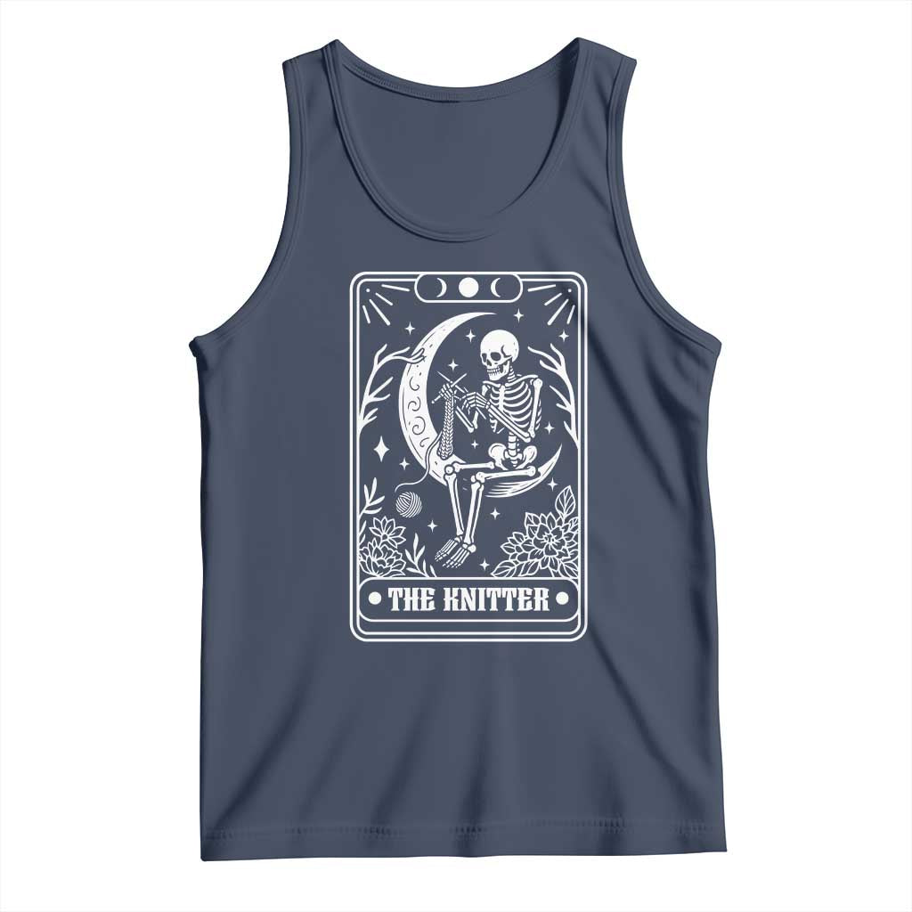 The Knitter Skeleton Tank Top Knitting Lover Gift Tarot Card Graphic TS12 Navy Print Your Wear