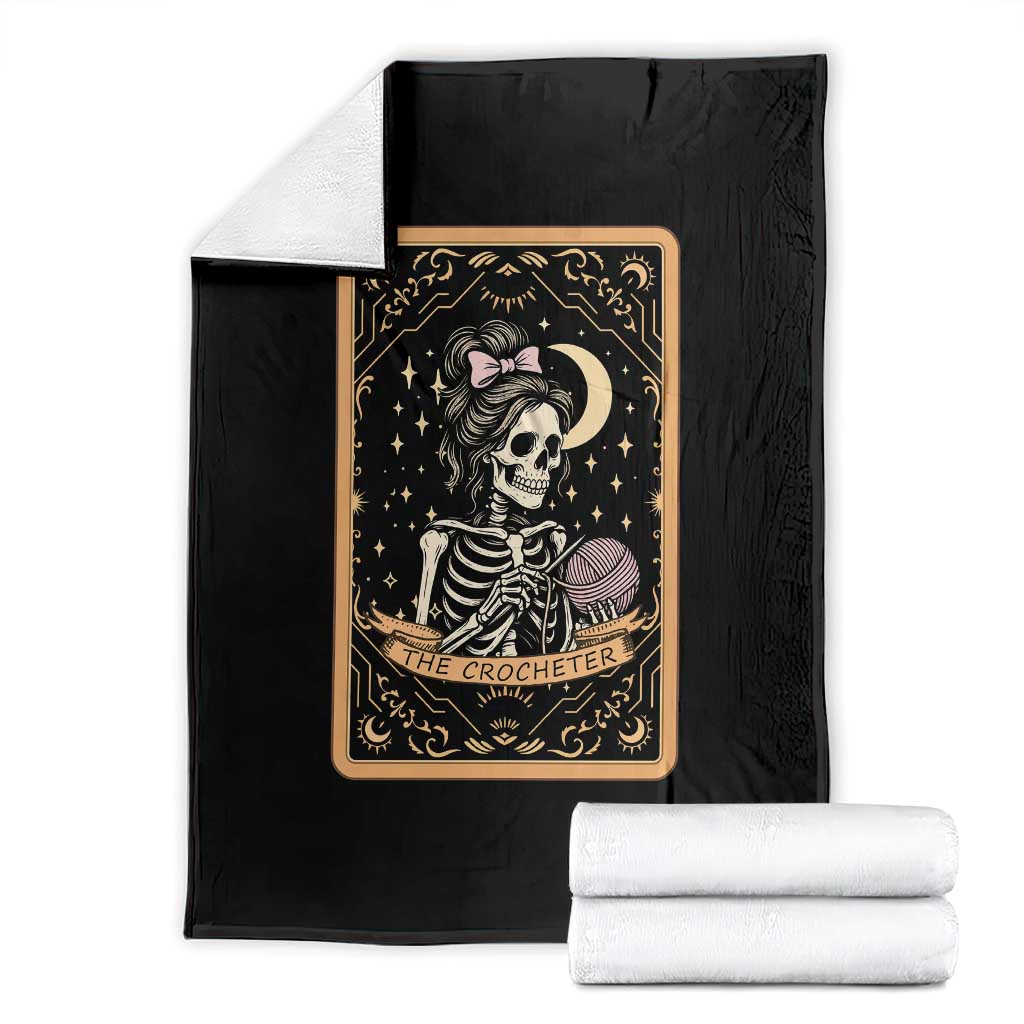 The Crocheter Skeleton Throw Blanket Crochet Lover Gift Tarot Card Graphic TS12 Black Print Your Wear
