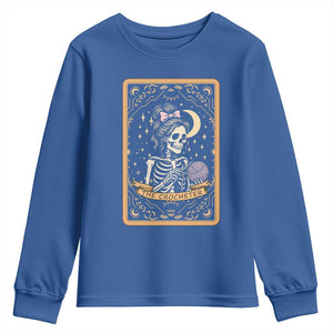 The Crocheter Skeleton Youth Sweatshirt Crochet Lover Gift Tarot Card Graphic TS12 Royal Blue Print Your Wear