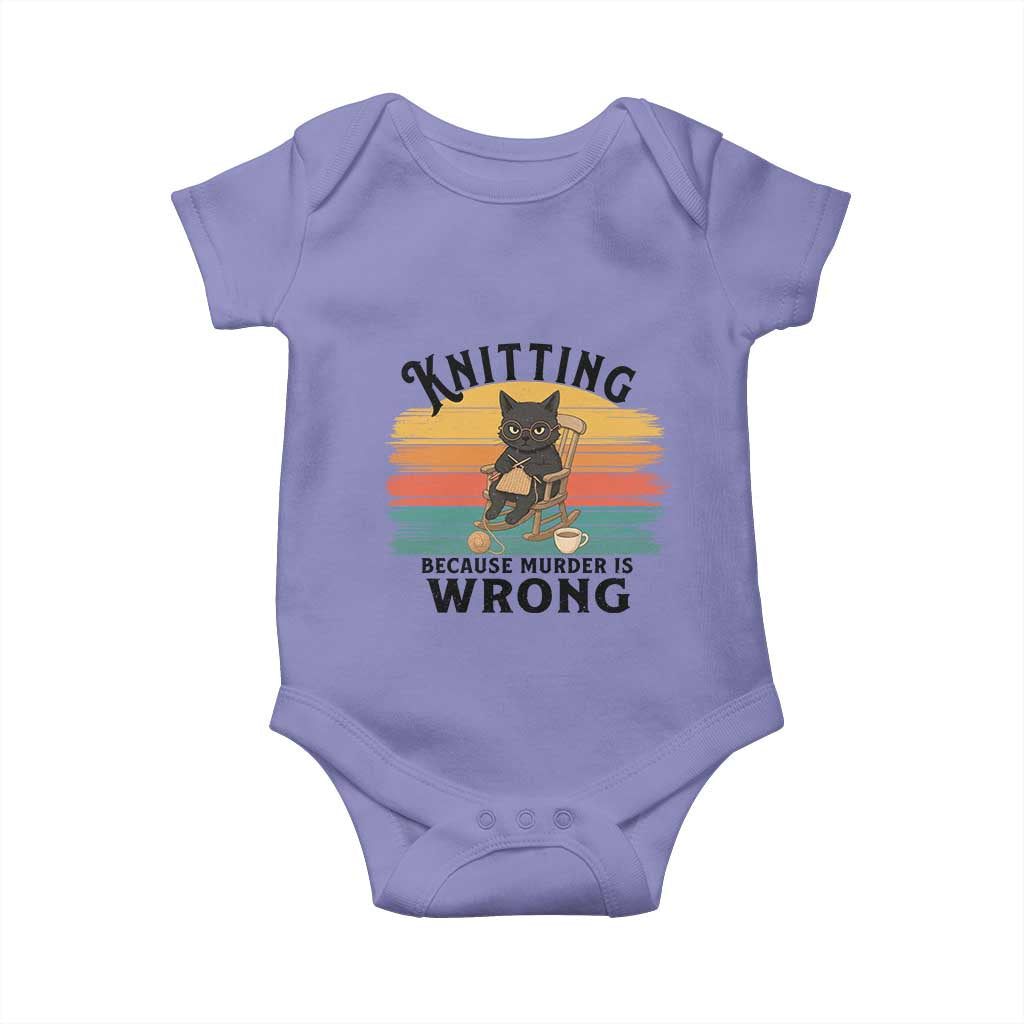Funny Black Cat Baby Onesie Knitting Because Murder Is Wrong Gift TS12 Violet Print Your Wear