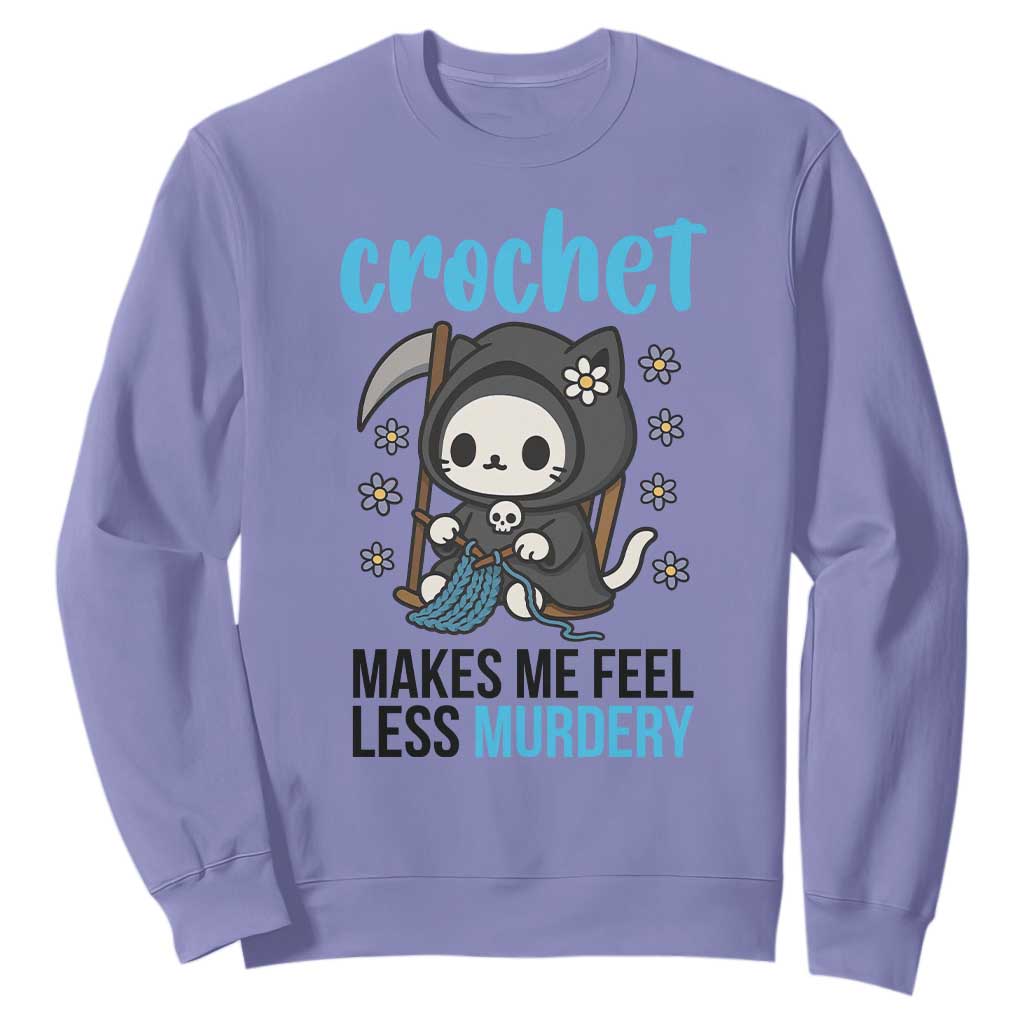 Crochet Makes Me Feel Less Murdery Sweatshirt Grim Reaper Cat Gift TS12 Violet Print Your Wear