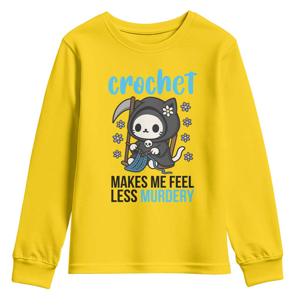 Crochet Makes Me Feel Less Murdery Youth Sweatshirt Grim Reaper Cat Gift TS12 Daisy Print Your Wear