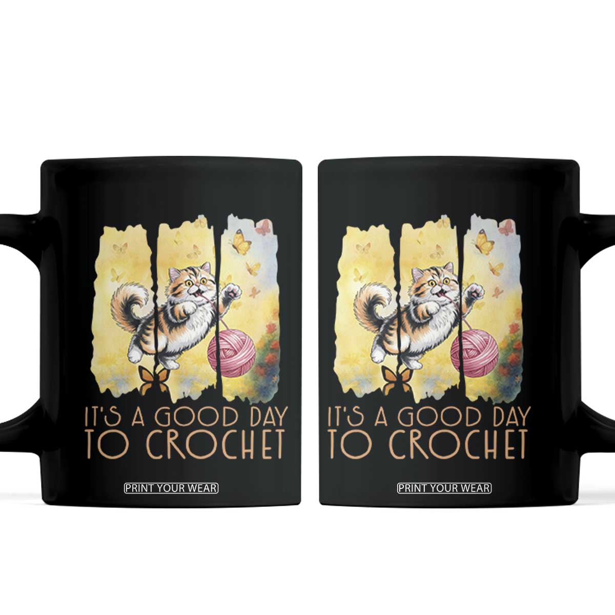 Its A Good Day To Crochet Coffee Mug Cute Cat Chasing Yarn TS12 Black Print Your Wear
