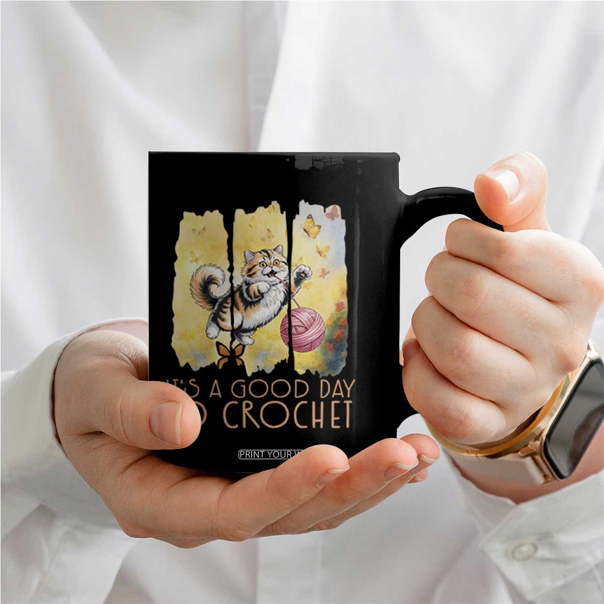 Its A Good Day To Crochet Coffee Mug Cute Cat Chasing Yarn TS12 Print Your Wear