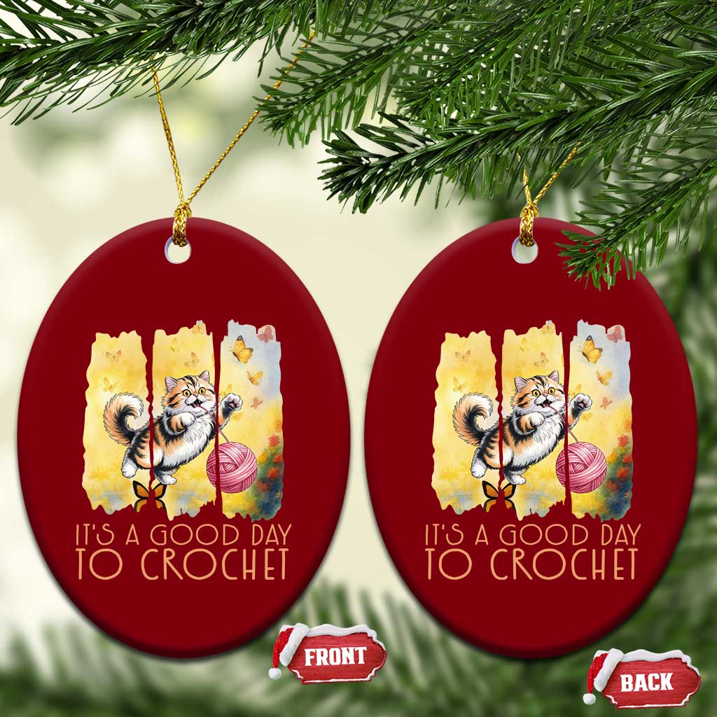 Its A Good Day To Crochet Ceramic Ornament Cute Cat Chasing Yarn TS12 Print Your Wear