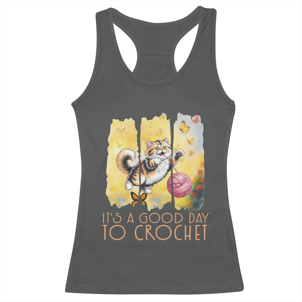 Its A Good Day To Crochet Racerback Tank Top Cute Cat Chasing Yarn TS12 Dark Heather Print Your Wear