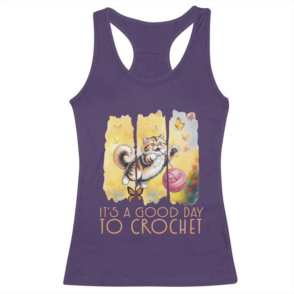 Its A Good Day To Crochet Racerback Tank Top Cute Cat Chasing Yarn TS12 Purple Print Your Wear
