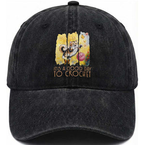 It’s A Good Day To Crochet Washed Cotton Baseball Cap Cute Cat Chasing Yarn TS12 Print Your Wear