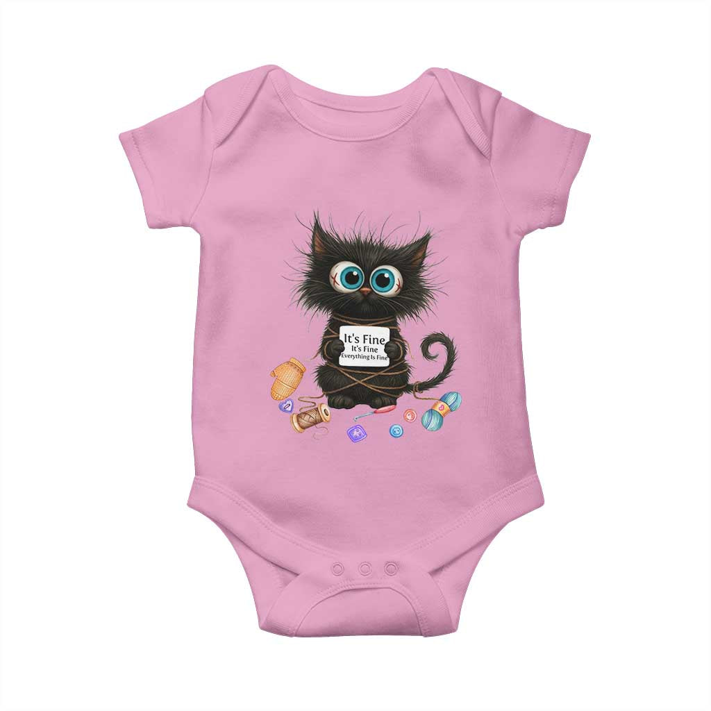 Funny Cat Crochet Lover Baby Onesie Its Fine I am Fine Everything Is Fine TS12 Light Pink Print Your Wear