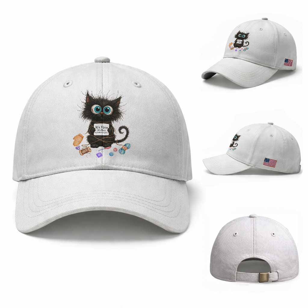 Funny Cat Crochet Lover Baseball Cap Its Fine I am Fine Everything Is Fine TS12 Baseball Cap Universal Fit White Print Your Wear