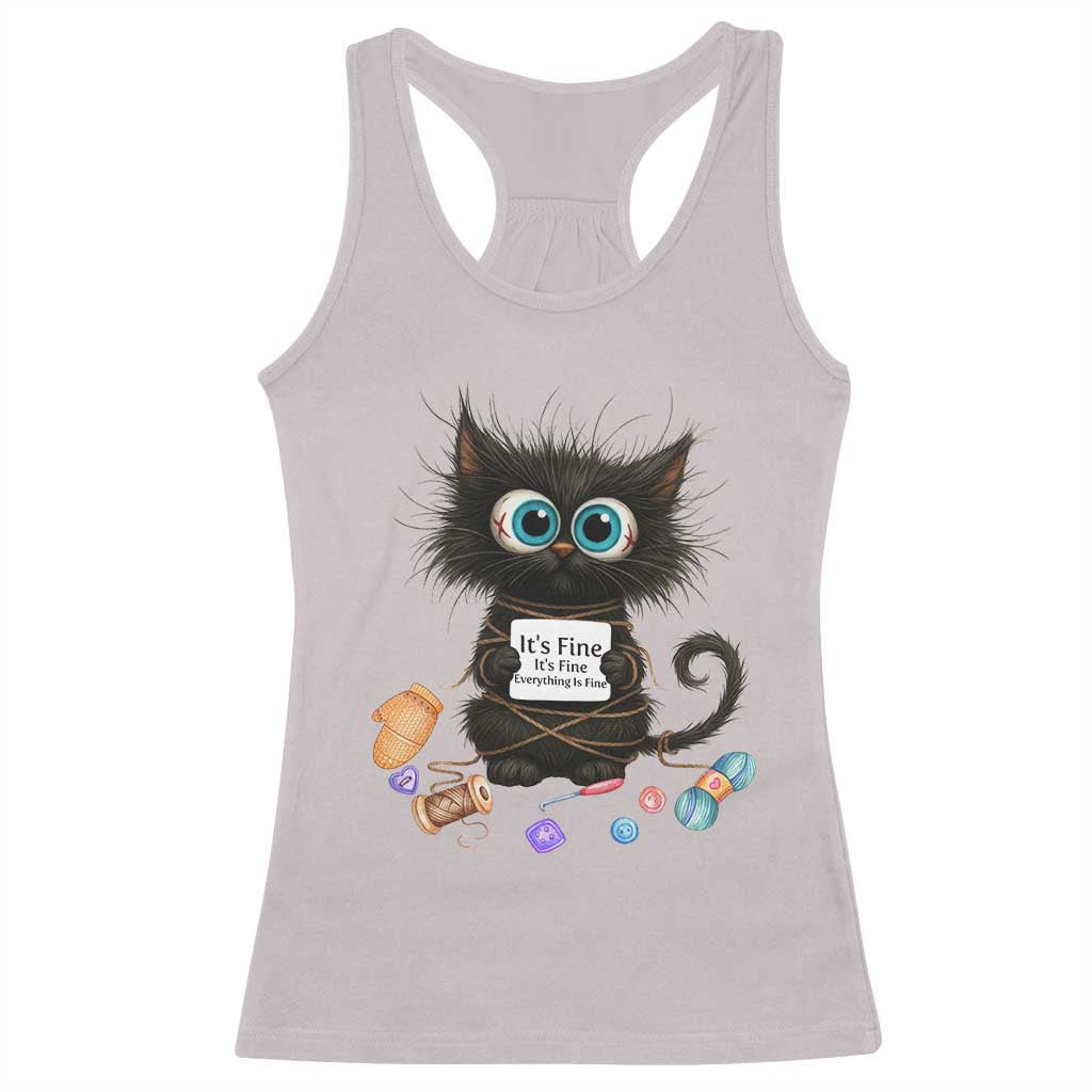 Funny Cat Crochet Lover Racerback Tank Top Its Fine I am Fine Everything Is Fine TS12 Ice Gray Print Your Wear