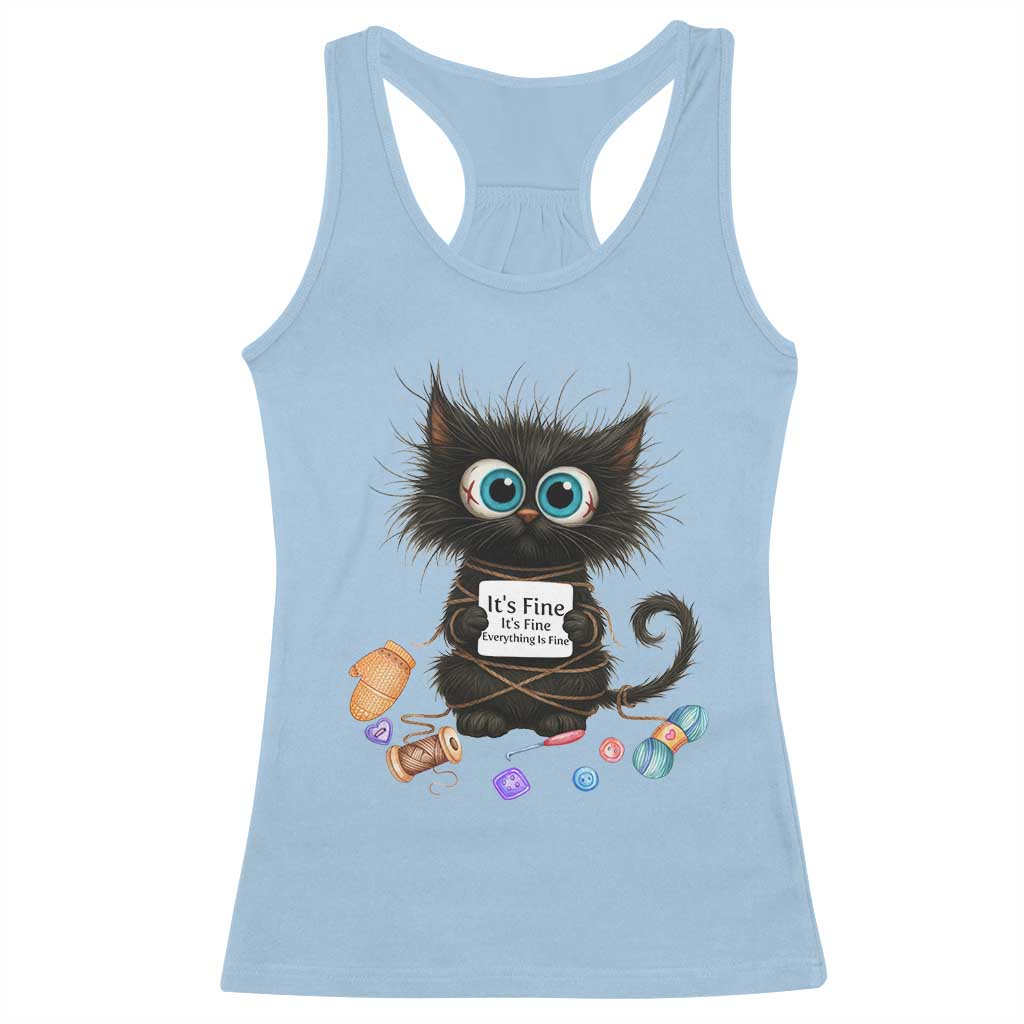 Funny Cat Crochet Lover Racerback Tank Top Its Fine I am Fine Everything Is Fine TS12 Light Blue Print Your Wear