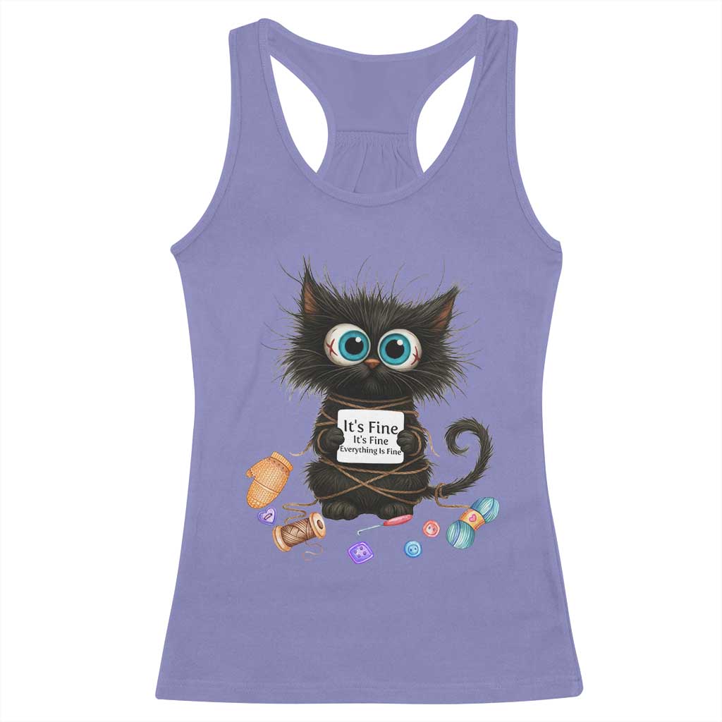 Funny Cat Crochet Lover Racerback Tank Top Its Fine I am Fine Everything Is Fine TS12 Violet Print Your Wear