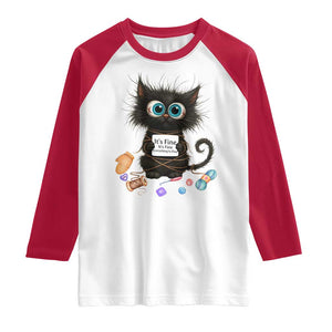 Funny Cat Crochet Lover Raglan Shirt Its Fine I am Fine Everything Is Fine TS12 White Red Print Your Wear