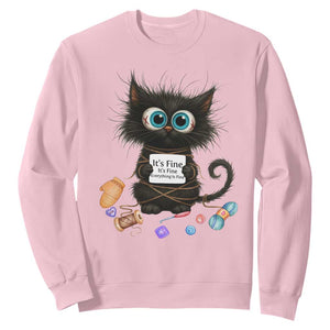 Funny Cat Crochet Lover Sweatshirt Its Fine I am Fine Everything Is Fine TS12 Light Pink Print Your Wear
