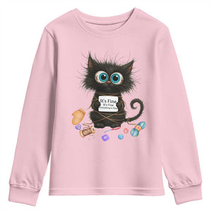 Funny Cat Crochet Lover Youth Sweatshirt Its Fine I am Fine Everything Is Fine TS12 Light Pink Print Your Wear