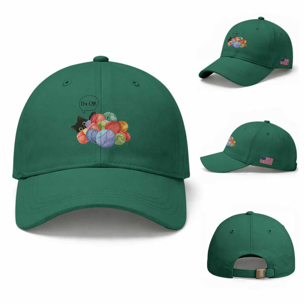 I’m OK Baseball Cap Cat Tangled In Yarn Funny Crochet Gift TS12 Baseball Cap Universal Fit Irish Green Print Your Wear