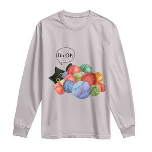 Im OK Long Sleeve Shirt Cat Tangled In Yarn Funny Crochet Gift TS12 Ice Gray Print Your Wear