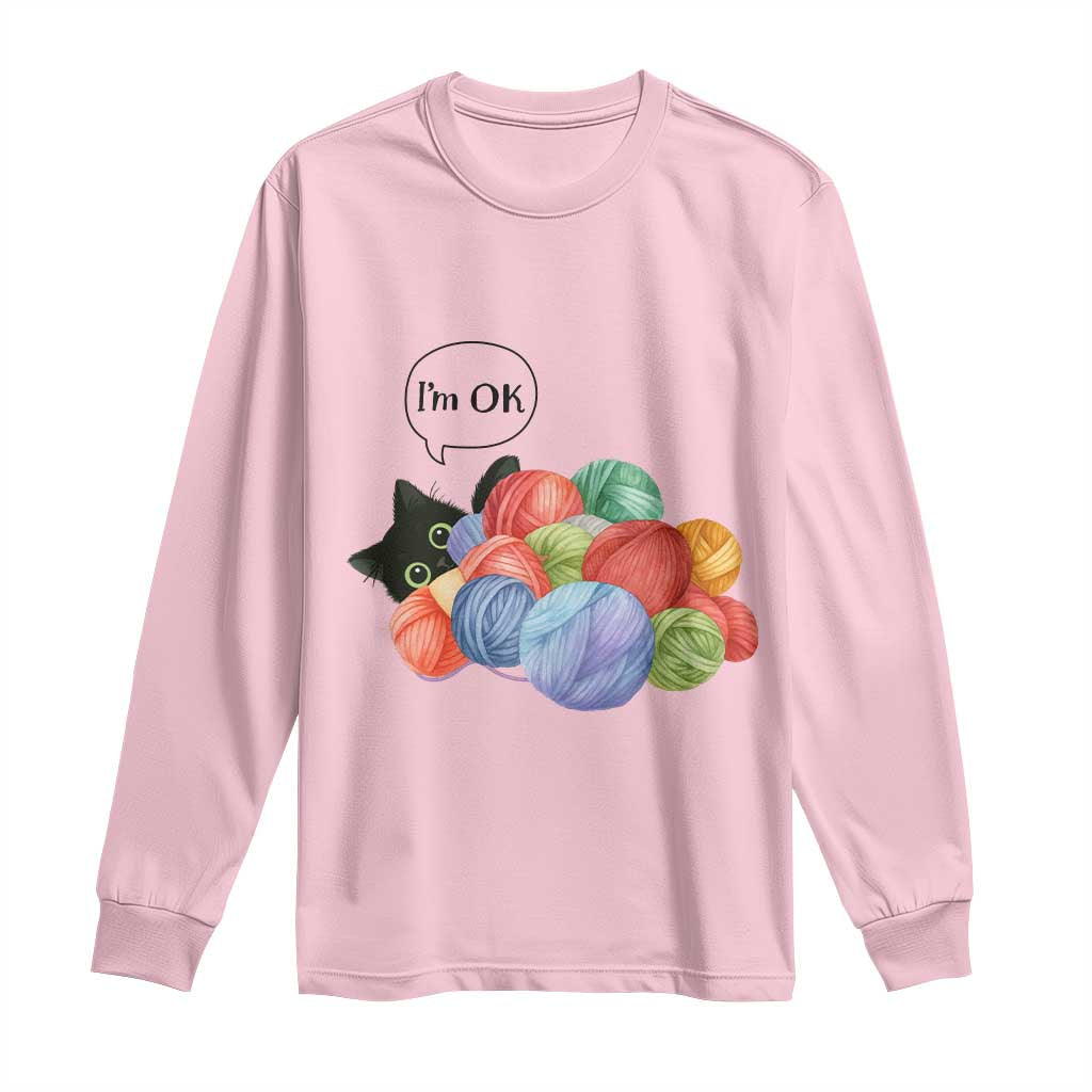 Im OK Long Sleeve Shirt Cat Tangled In Yarn Funny Crochet Gift TS12 Light Pink Print Your Wear