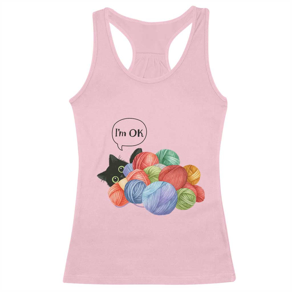 Im OK Racerback Tank Top Cat Tangled In Yarn Funny Crochet Gift TS12 Light Pink Print Your Wear