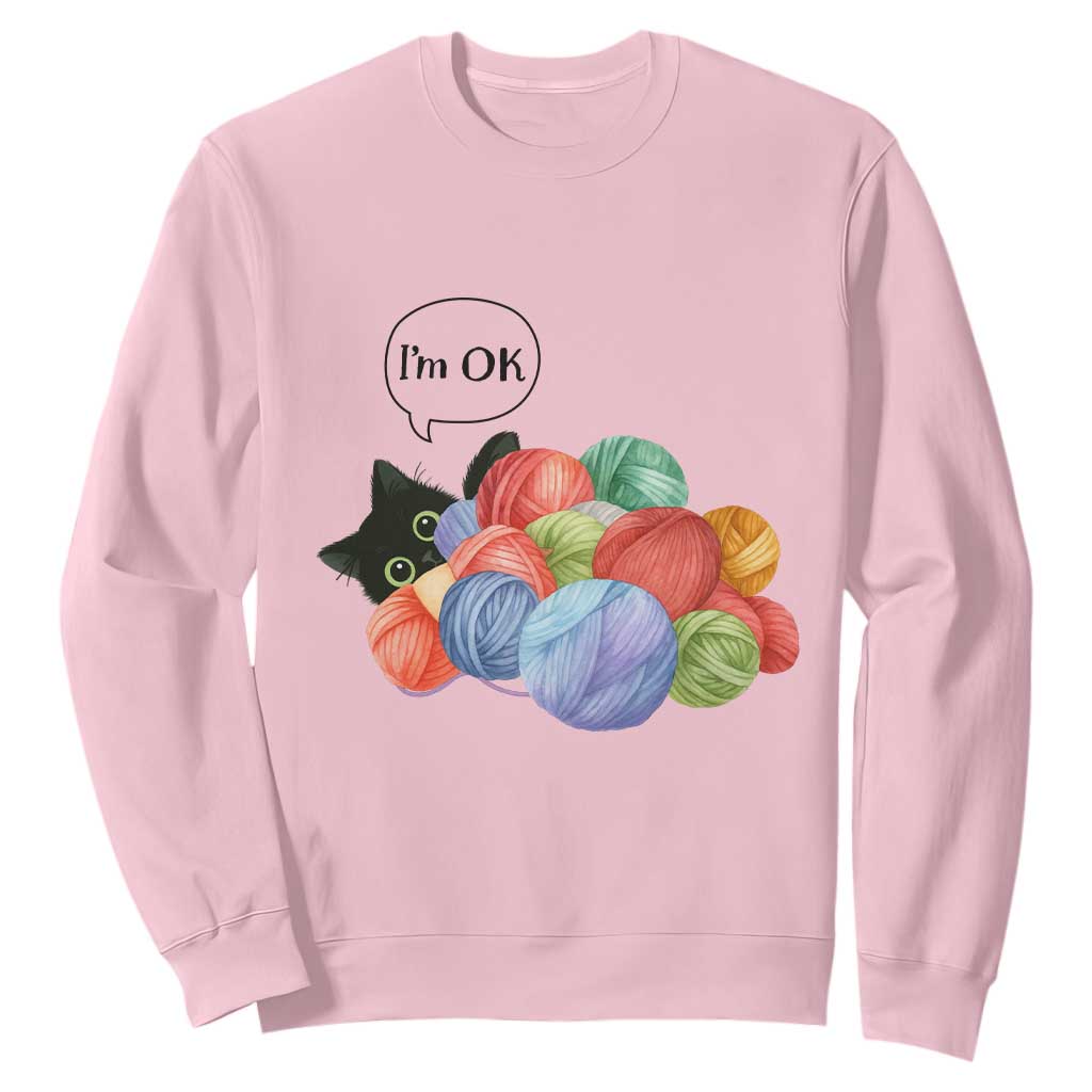 Im OK Sweatshirt Cat Tangled In Yarn Funny Crochet Gift TS12 Light Pink Print Your Wear