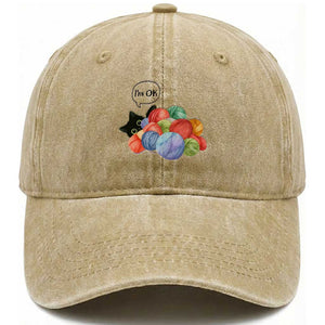I’m OK Washed Cotton Baseball Cap Cat Tangled In Yarn Funny Crochet Gift TS12 Print Your Wear