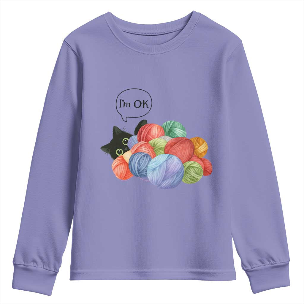 Im OK Youth Sweatshirt Cat Tangled In Yarn Funny Crochet Gift TS12 Violet Print Your Wear