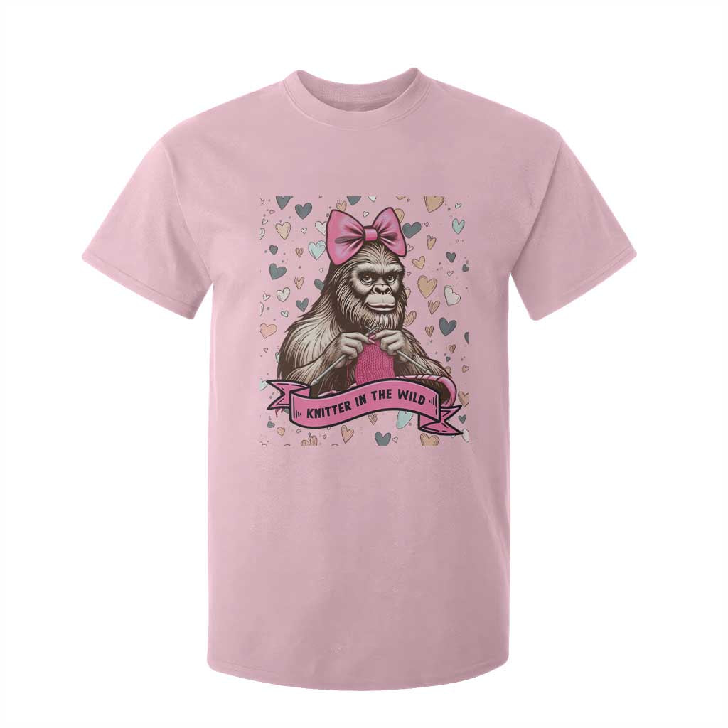 Funny Bigfoot Knitting T Shirt For Kid Knitter In The Wild TS12 Light Pink Print Your Wear
